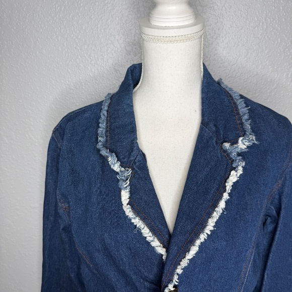Mark Alan Blue Demin jacket Blazer with fringe lining outside -cp - Picture 4 of 8